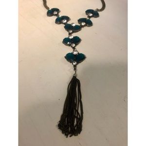Anthropologie Teal Glass Lariat Statement Necklace